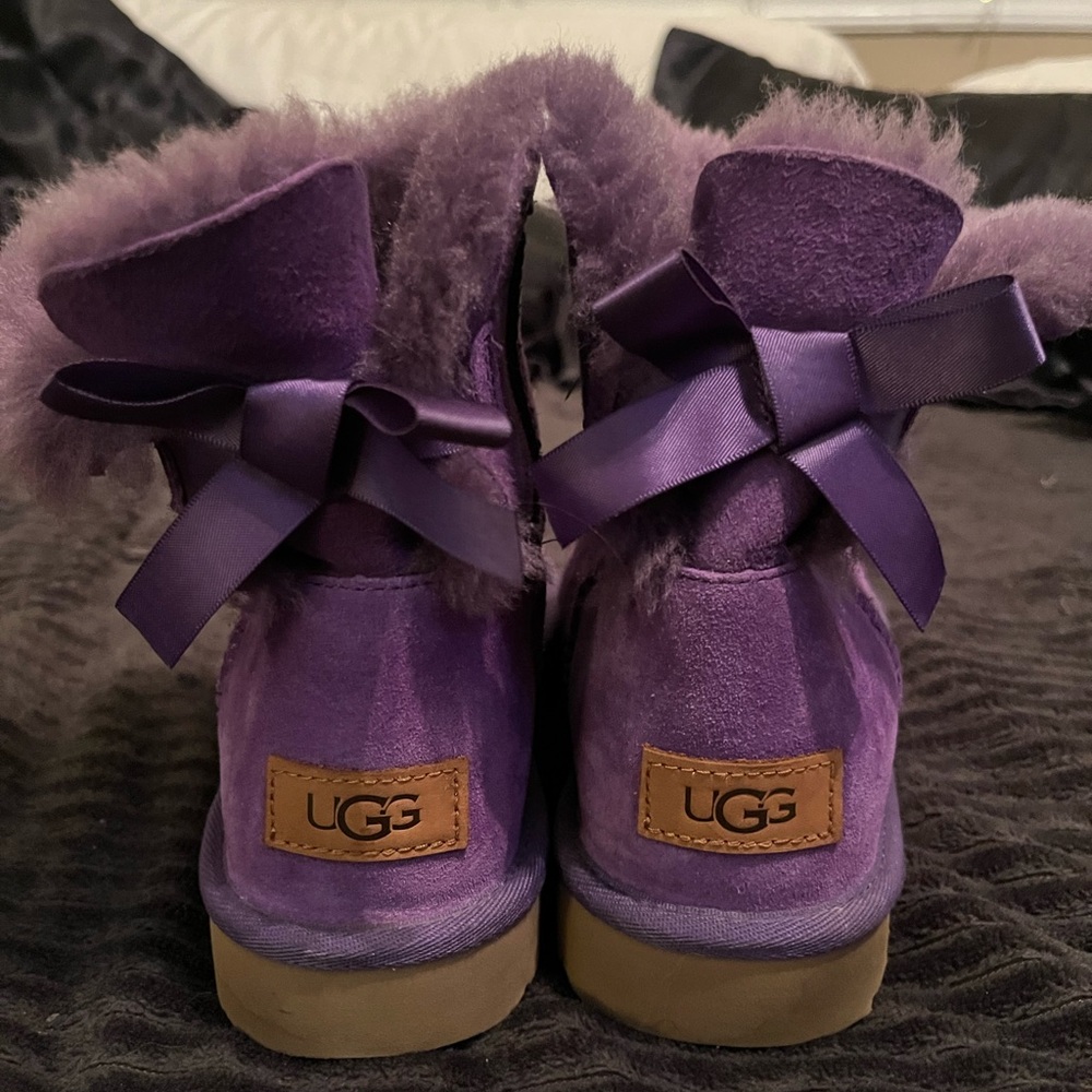 UGG Plum Shearling Boots with Ribbon Accents
